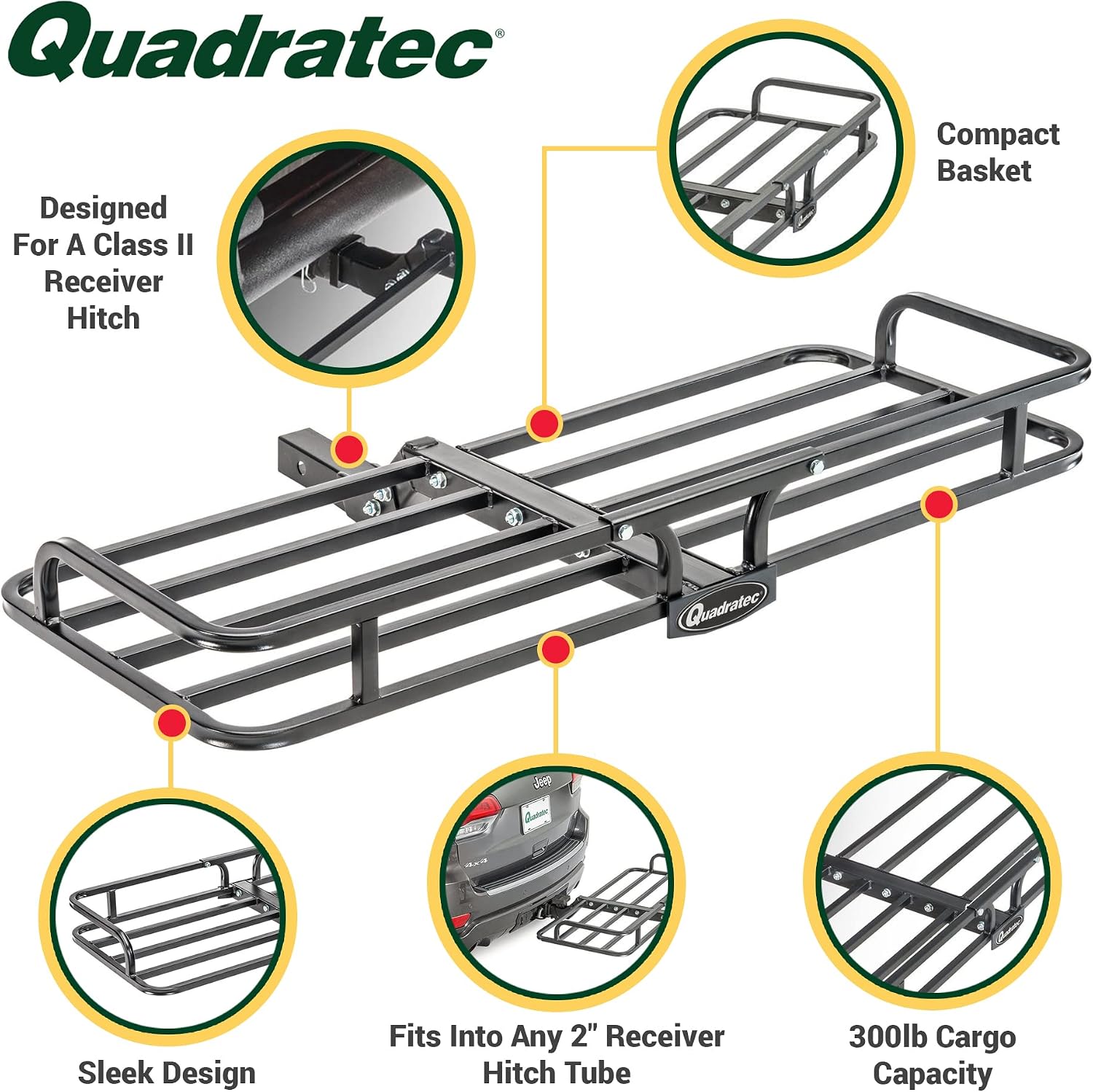 Quadratec Compact Cargo Rack Basket Platform, 48' x 19.5' - Mounts to 2' Receiver Hitch - Great for Hauling Luggage, Camping Gear, Supplies, Generators, and More - Fits Jeeps, Cars, Trucks, SUV & More