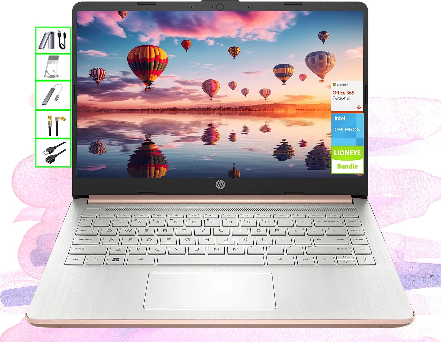 HP AI-Powered Laptop with Microsoft Office and 1TB Cloud Storage Included for 1-Year| 14' HD PC| 16GB RAM| 128GB SSD & 512GB Card & 128GB Portable SSD| Intel 4-Core CPU| Wecam| Windows 11| LE Bundle