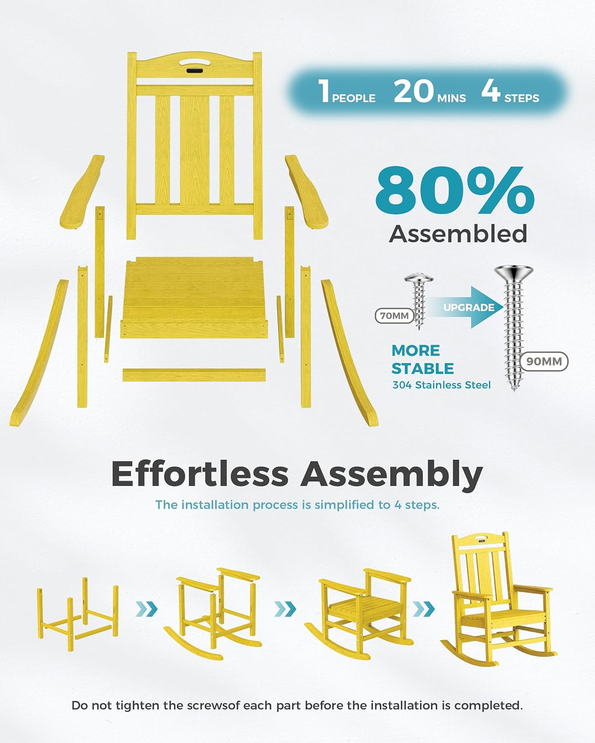 Ciokea Oversized Outdoor Rocking Chairs Set of 2, 380lbs Heavy-Duty Large Patio Rocker, High Back Cozy Porch Chairs, Weather Resistant Patio Rocking Chairs for Outside, Fire Pit, Deck, Citron Yellow