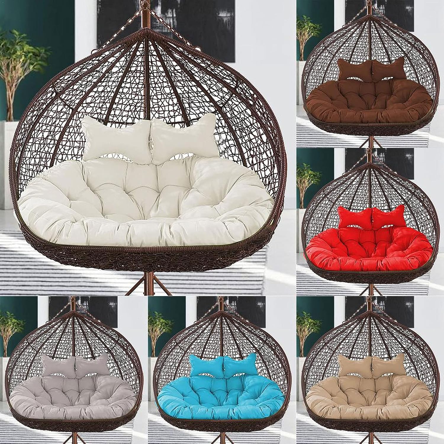 Double Swing Chair Cushion for Hammock Chair - Thick, Washable Hanging Egg Seat Cushion for Two Persons, Perfect for Garden