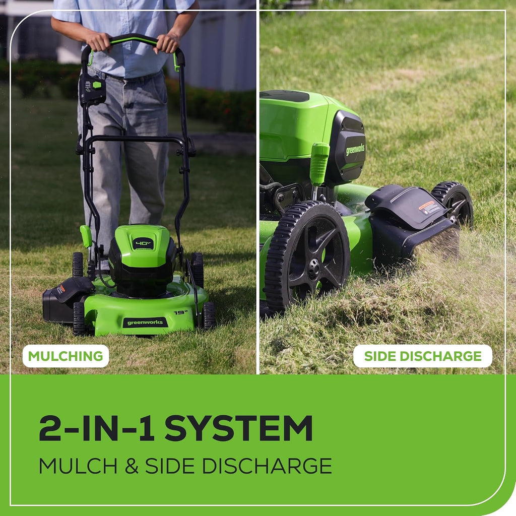 Greenworks 40V 19' Brushless Lawn Mower (High Wheel), 5.0Ah Battery