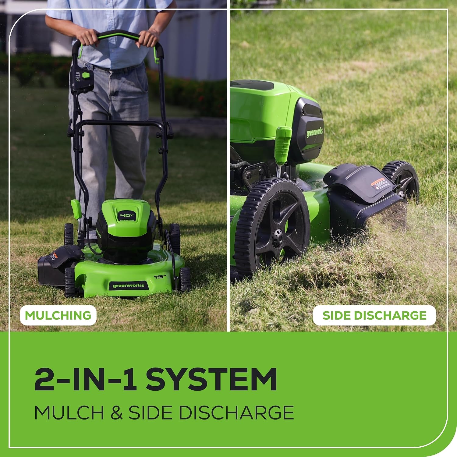 Greenworks 40V 19' Brushless Lawn Mower (High Wheel), 5.0Ah Battery