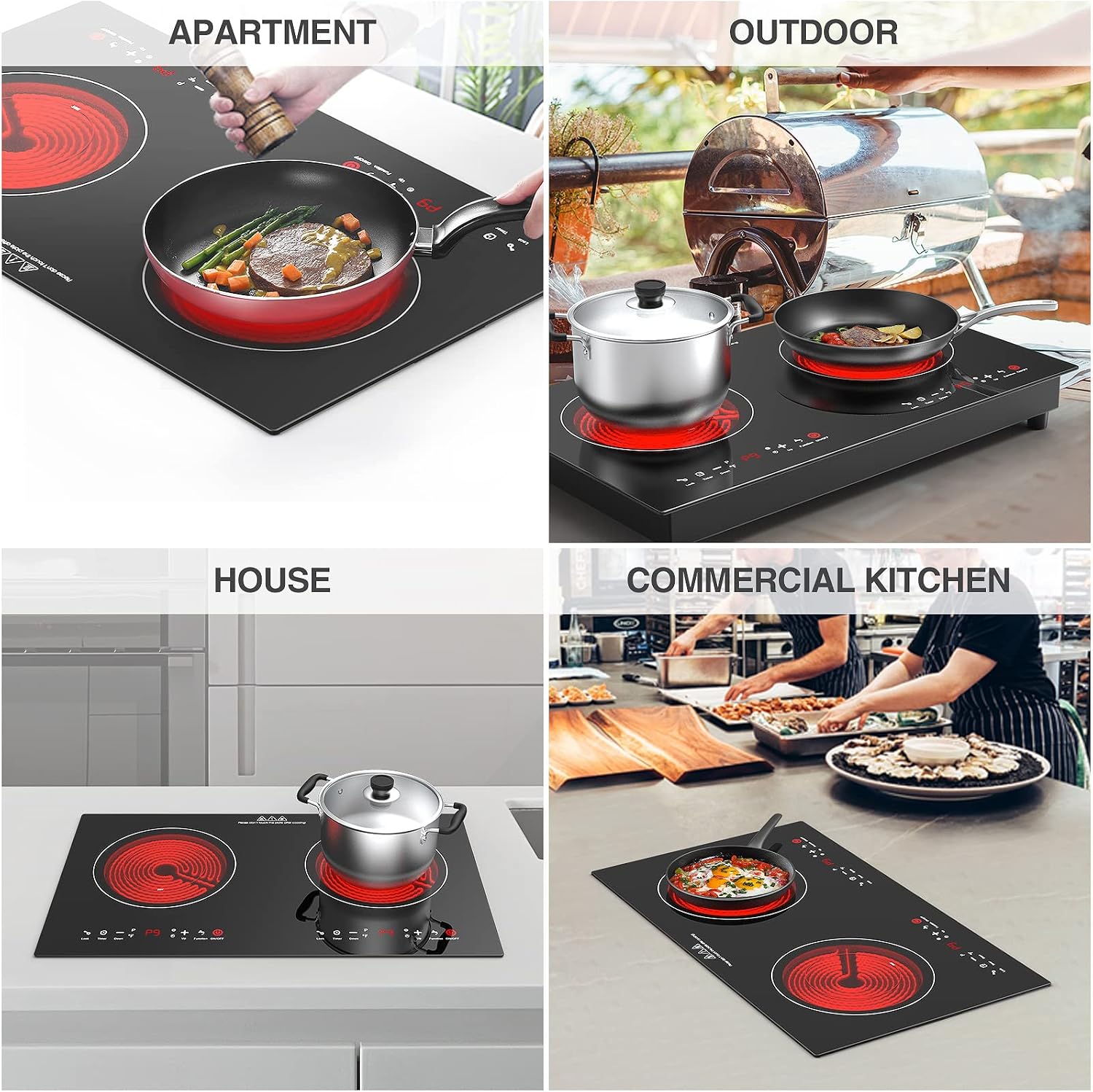 3000w Electric Cooktop, 24' Electric Stove 2 Burner Hot Plate Built-in Double Burner Cooktop with LED Touch Screen,9 Heating 9 Temperature,Kids Lock & Timer,Suitable for all Pans