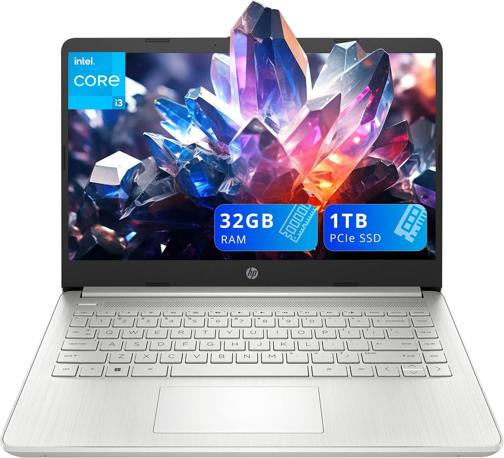 HP 14' FHD Anti-Glare Laptop, Intel i3-1215U, 32GB RAM, 1TB PCIe SSD, Intel UHD Graphics, Backlit Keyboard, HD Webcam, Wi-Fi, Bluetooth, Sliver, Windows 11 (Renewed)