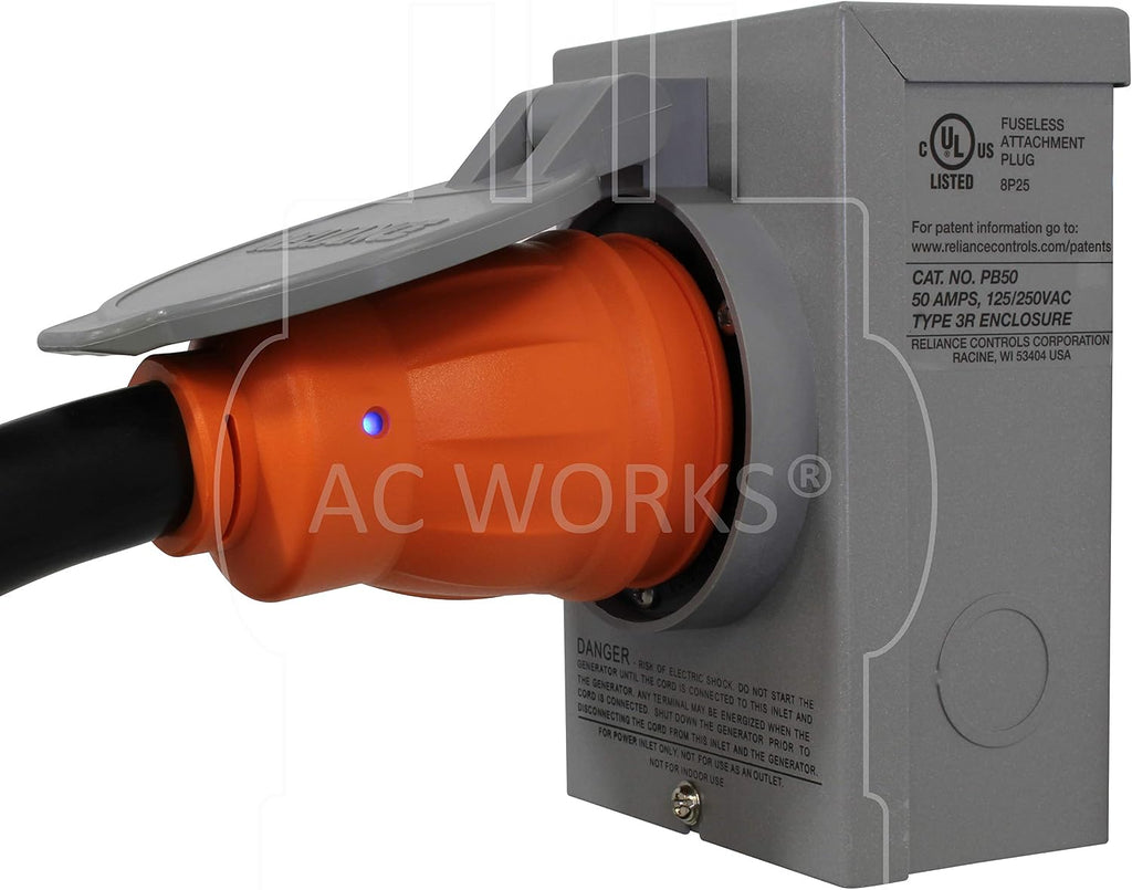 AC WORKS [TE1450] 50A Generator Transfer Switch Power Cord with Power Indicator (Length in 20FT)