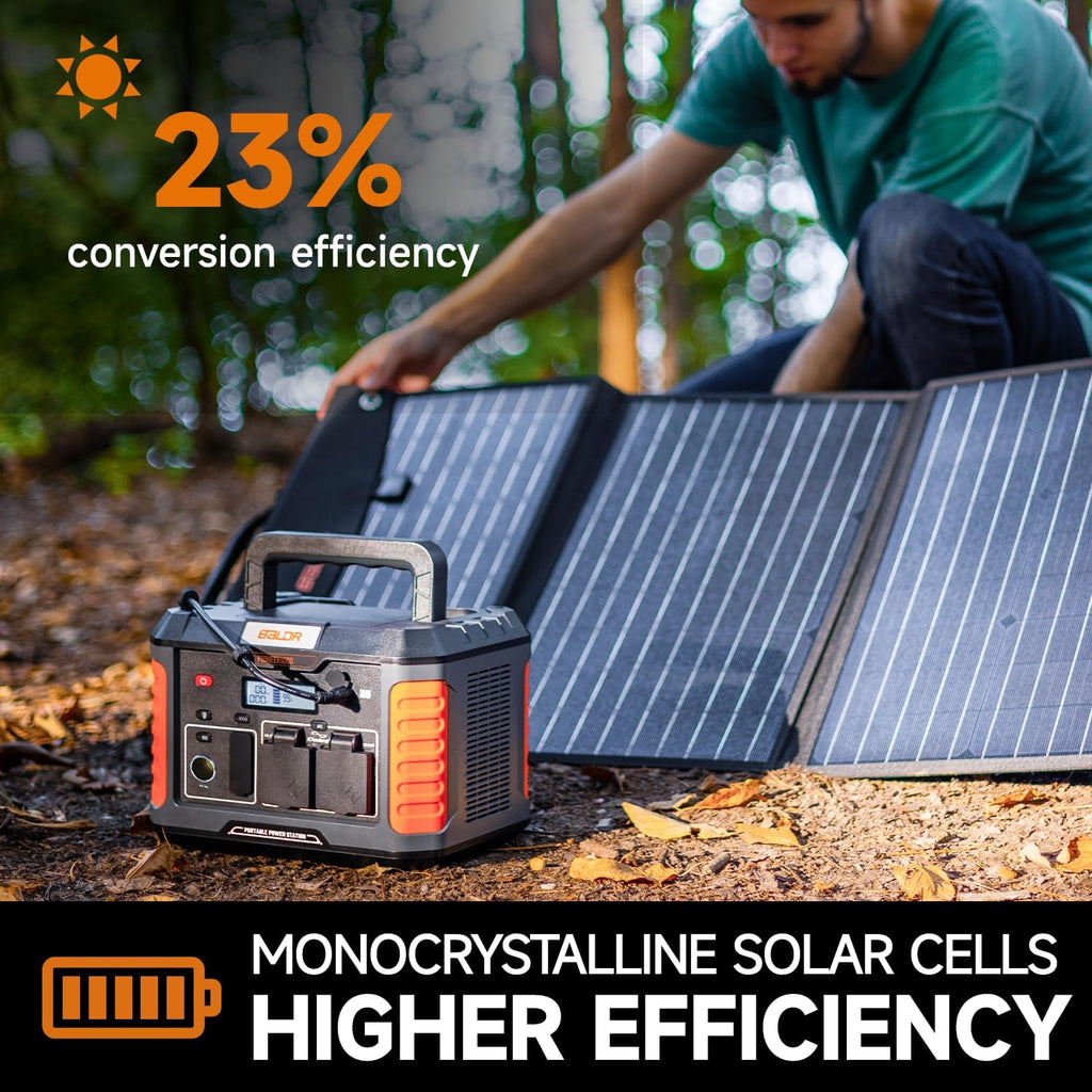 BALDR 120W Portable Solar Panel for Jackery/ECOFLOW/Flashfish/ROCKPALS Power Station Generator, Foldable Solar Cell Charger with USB Ports & PD Output for Camping, Off Grid Living. Black