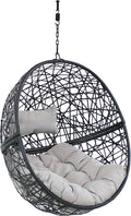 Sunnydaze Jackson Resin Wicker Hanging Egg Chair - 265-Pound Weight Capacity - Removable Gray Polyester Cushions