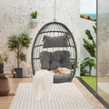 KEIKI Hanging Egg Chair, Outdoor Patio Swing Basket Egg Chair with Cushion, 360LBS Load Rattan Wicker Hammock Chair for Balcony, Garden, Living Room, Dark Grey