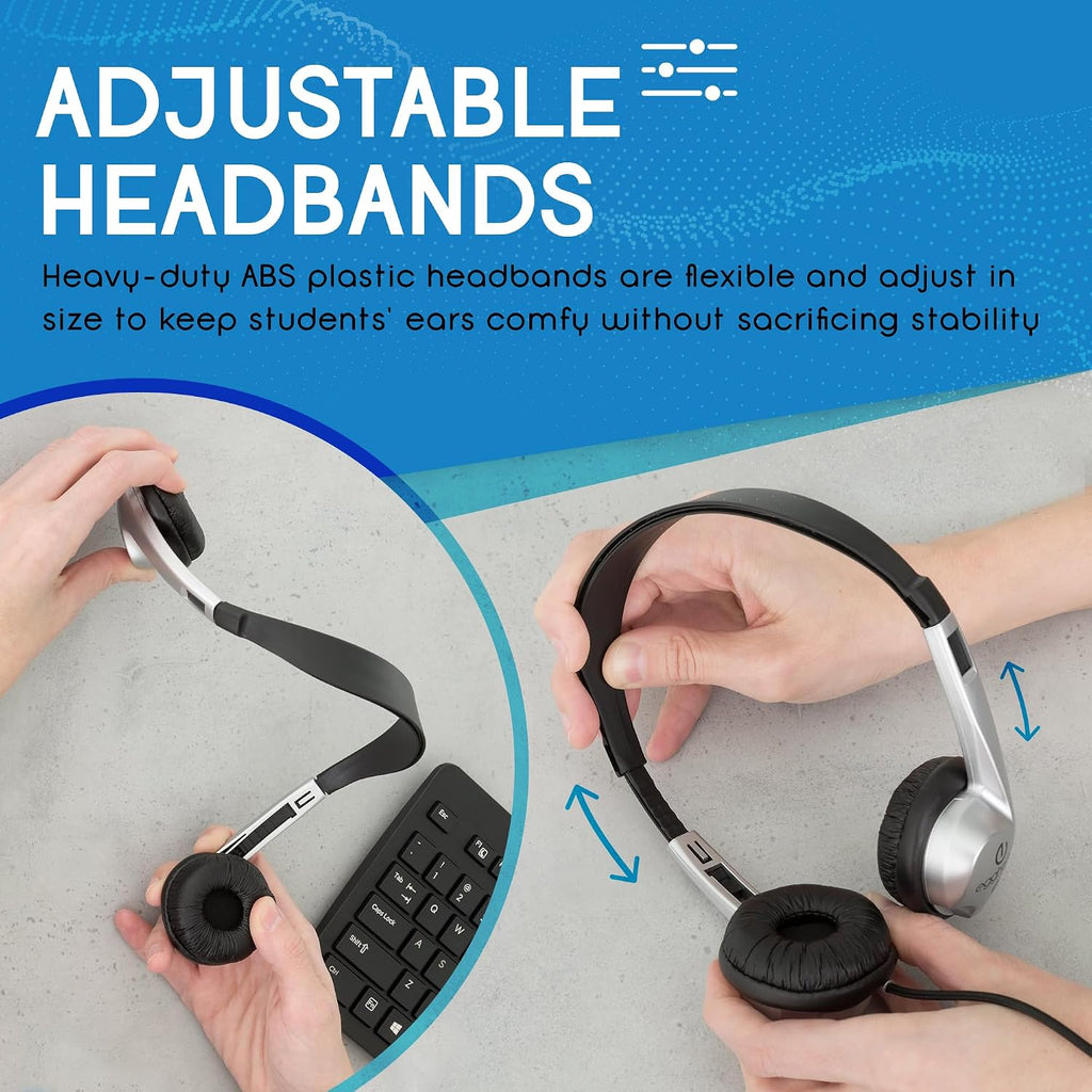 Egghead Stereo School Headphone W/Leatherette Ear Cushion (Pack of 20), black/silver