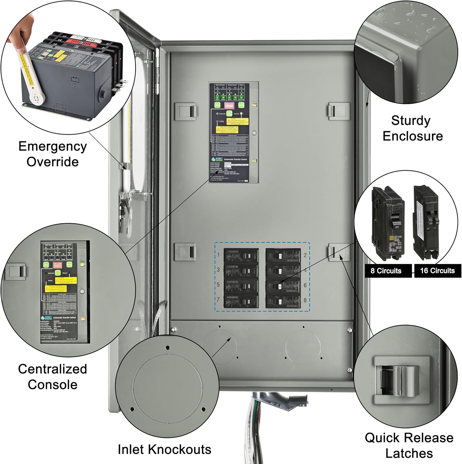 Nature's Generator Pre-Wired 120V/240V 30A 8 Circuits Automatic Transfer Switch UL Approved