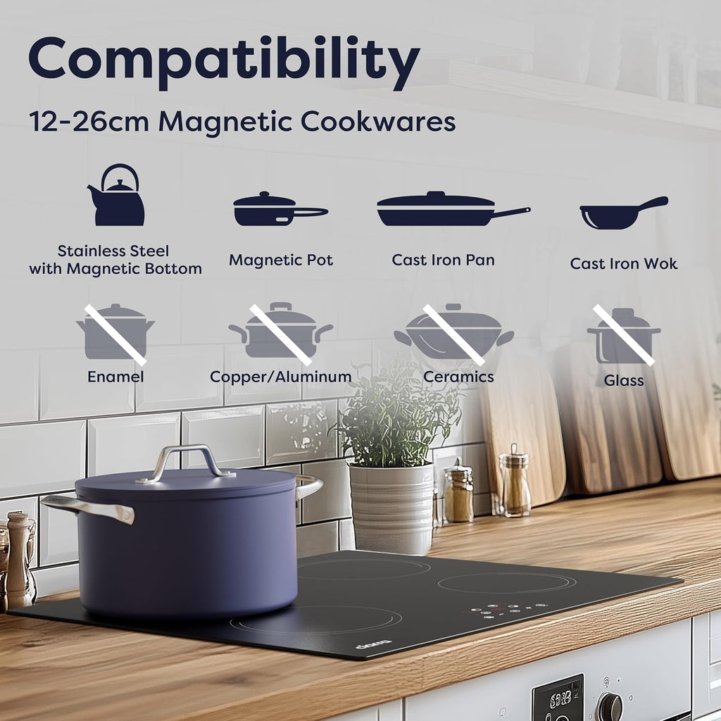 CDV 6000W Built-in Induction Cooktop 4 Burners, 24 Inch Electric Cooktop Touch Control Ceramic Glass Plate 9 Power Levels Fast Heating Child Safety Lock
