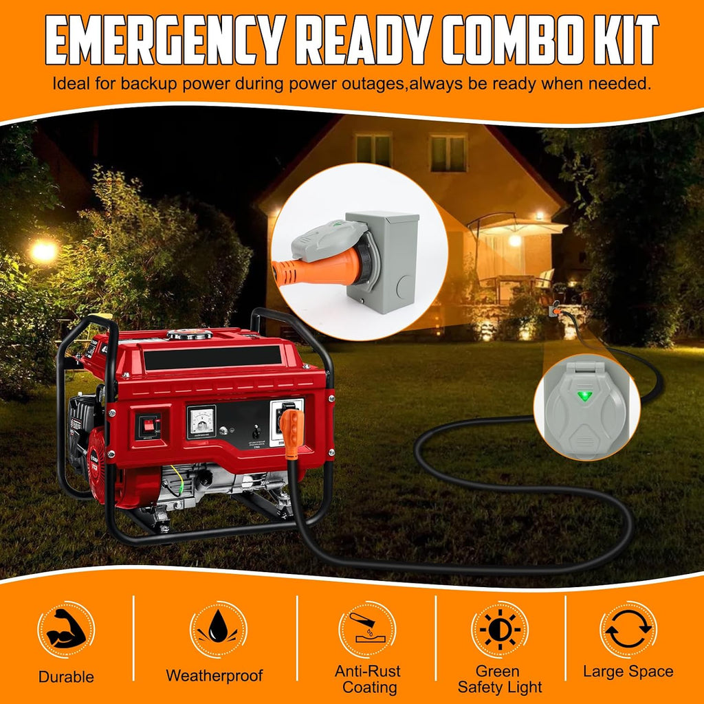 50Amp 20FT Generator Extension Cord Power Inlet Box with Locking Connector,125/250V,4 Prong NEMA 14-50P SS2-50R Generator Cable Pre-Drilled Generator Inlet Box for Generator RV Outdoor Use