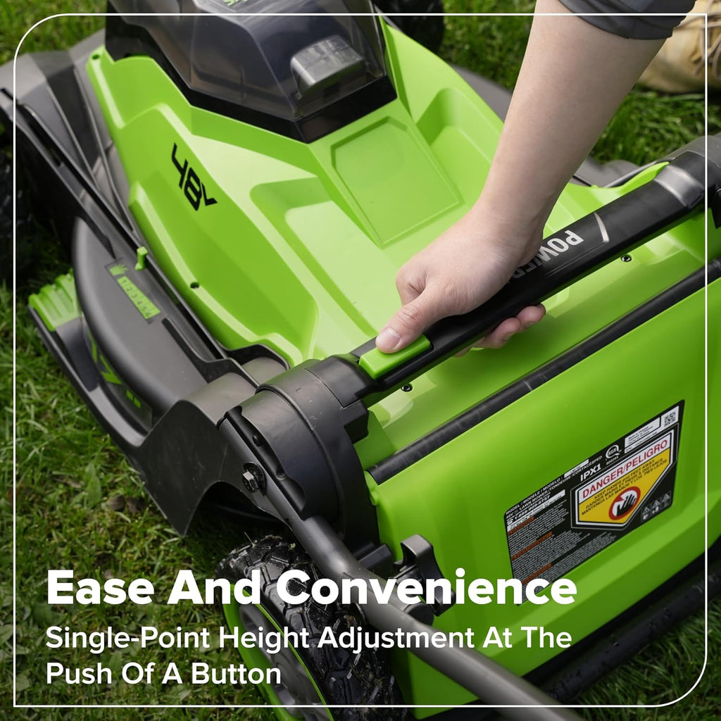 Greenworks 48V (24V x 2) 17' Brushless Push Mower + 270 CFM/130MPH Blower + 12' String Trimmer Combo with (2) 4.0Ah Batteries, 65W Type-C Charger & (2) 3-ft Cables