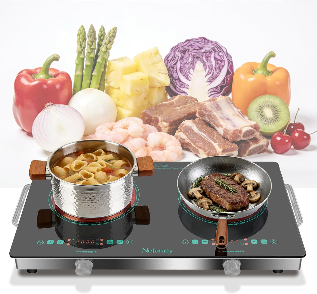 2 Burner Electric Cooktop 24 Inch, 110V 2000W Portable Electrics Stove Top with Handle, 9 Power Settings, Senor Touch & Knob Control, Safety Lock, Timer, 110-120V Plug in (2 Burner Green)