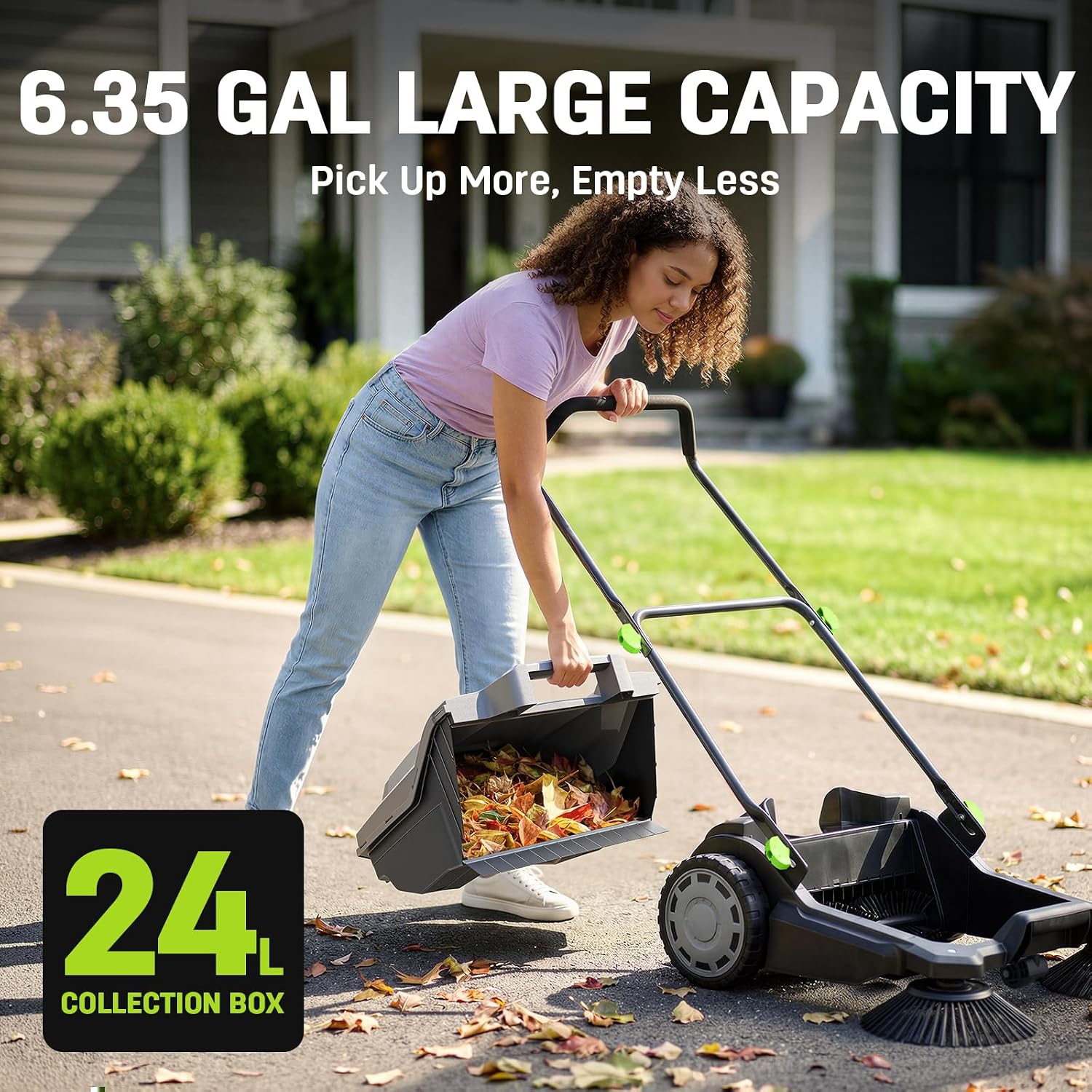 STEELITE Walk-Behind Hand Push Floor Sweeper, 26.8' Sweeping Width Floor Sweeper Manual Non-Electric, 6.35 Gal Waste Container, Angle & Height Adjustable Folding Handle for Walkway, Yard and Patio