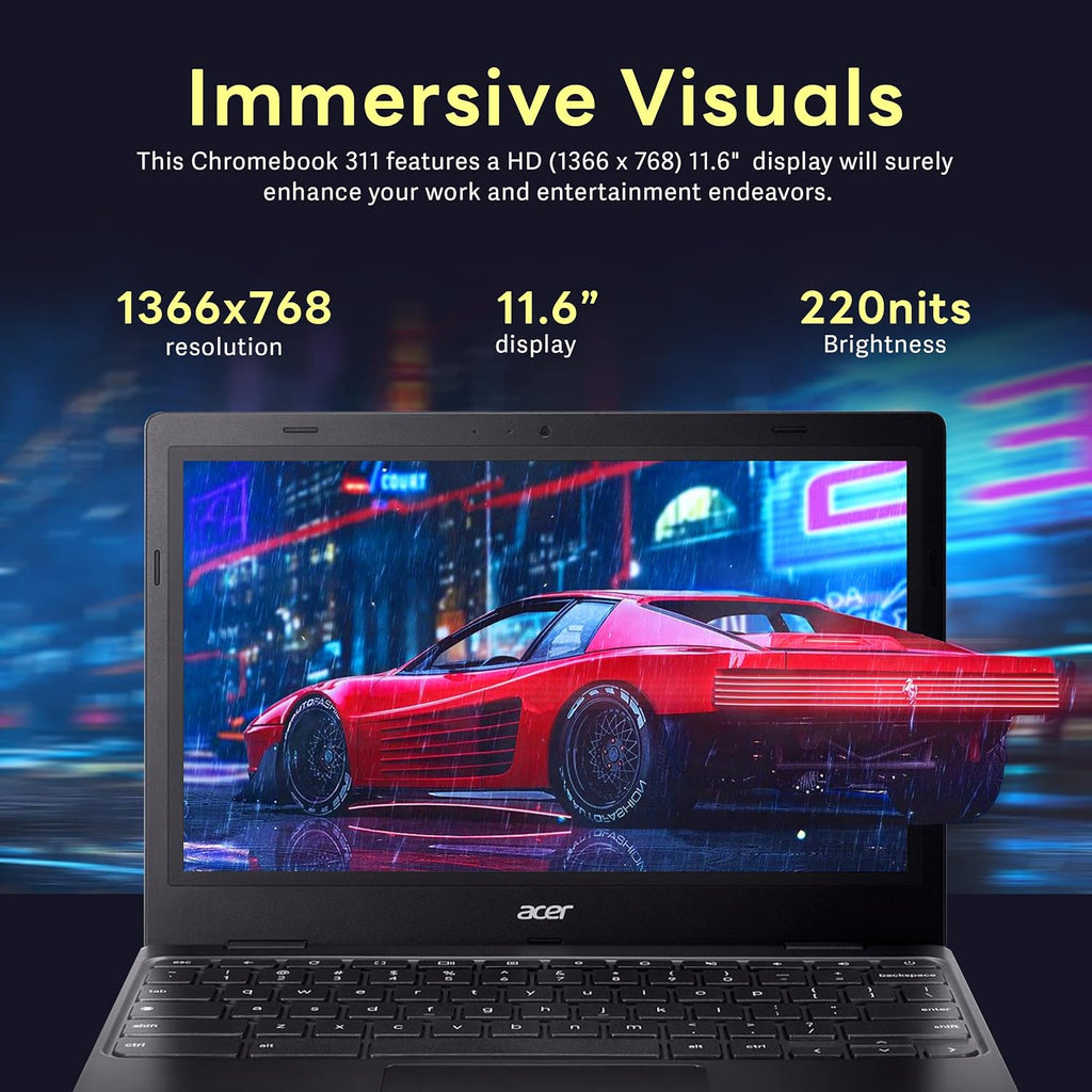 acer Chromebook 311 11.6' HD Laptop, Intel Celeron N4500, 4GB RAM, 224GB Storage (64GB eMMC + 160GB Docking Station Set), Intel UHD Graphics, Wi-Fi 5, Webcam, Chrome OS, Black