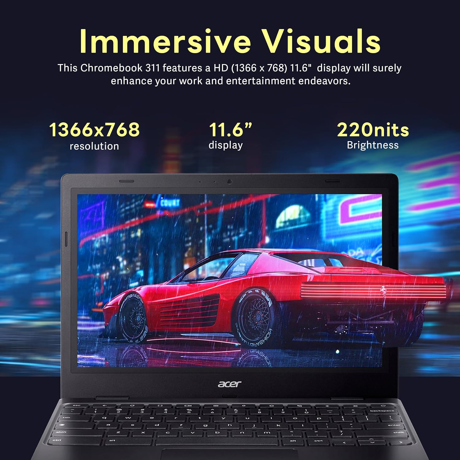 acer Chromebook 311 11.6' HD Laptop, Intel Celeron N4500, 4GB RAM, 224GB Storage (64GB eMMC + 160GB Docking Station Set), Intel UHD Graphics, Wi-Fi 5, Webcam, Chrome OS, Black
