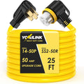 YOMILINK 25 Feet 50 Amp RV/Generator Cord, 100% Copper Wire, NEMA 14-50P to SS2-50R Twist Lock, Newly Designed 90°Grip Handle, 6/3+8/1 Gauge STW Wire