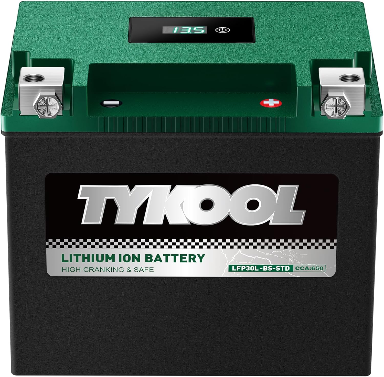 TYKOOL LFP30L-BS-STD 12V Lithium Battery, Replaces YTX30L-BS, 650CCA Fits for ATV UTV Motorcycle PWC, Compatible with Benelli 900cc Polaris Ranger 500 700 800 Sea-Doo GTX GTI, Digital Readout [- +]