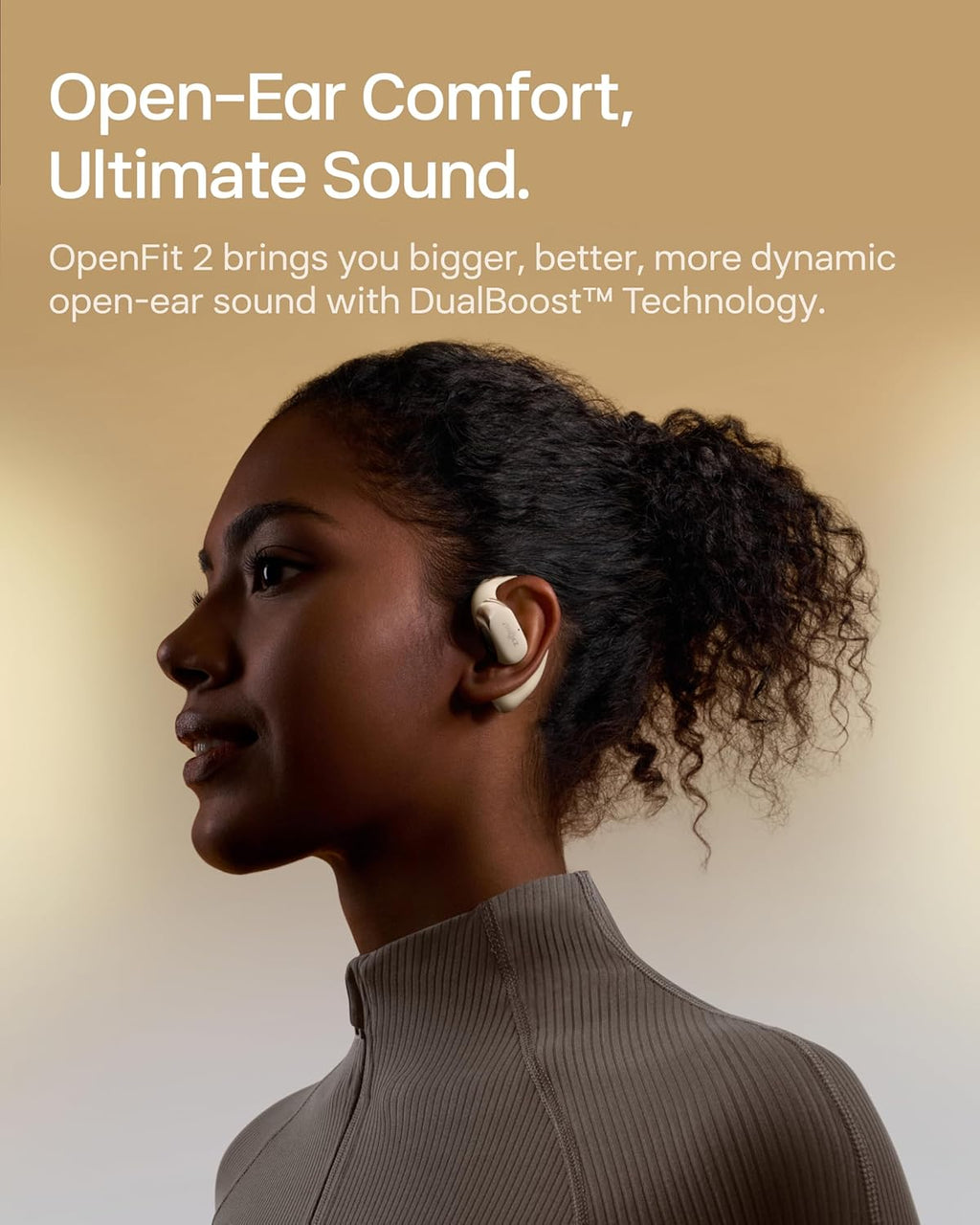 SHOKZ OpenFit 2 Open-Ear Headphones,True Wireless Bluetooth Earphones with Microphone,Earhook Earbuds with 48 Hours of Playtime,Fast Charging,IP55 Water-Resistant,with Carrying Bag,Beige,Bluetooth5.4