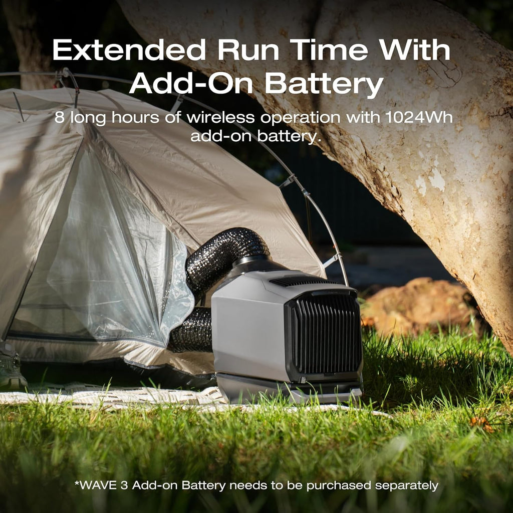 EF ECOFLOW WAVE 3 Portable Air Conditioner with Drain Pipe, 1800W/6100 BTU Temperature Control and 2000W/6800 BTU Heating, 1000W Fast Charging in 75 Mins, 8H Wireless Running, APP Control