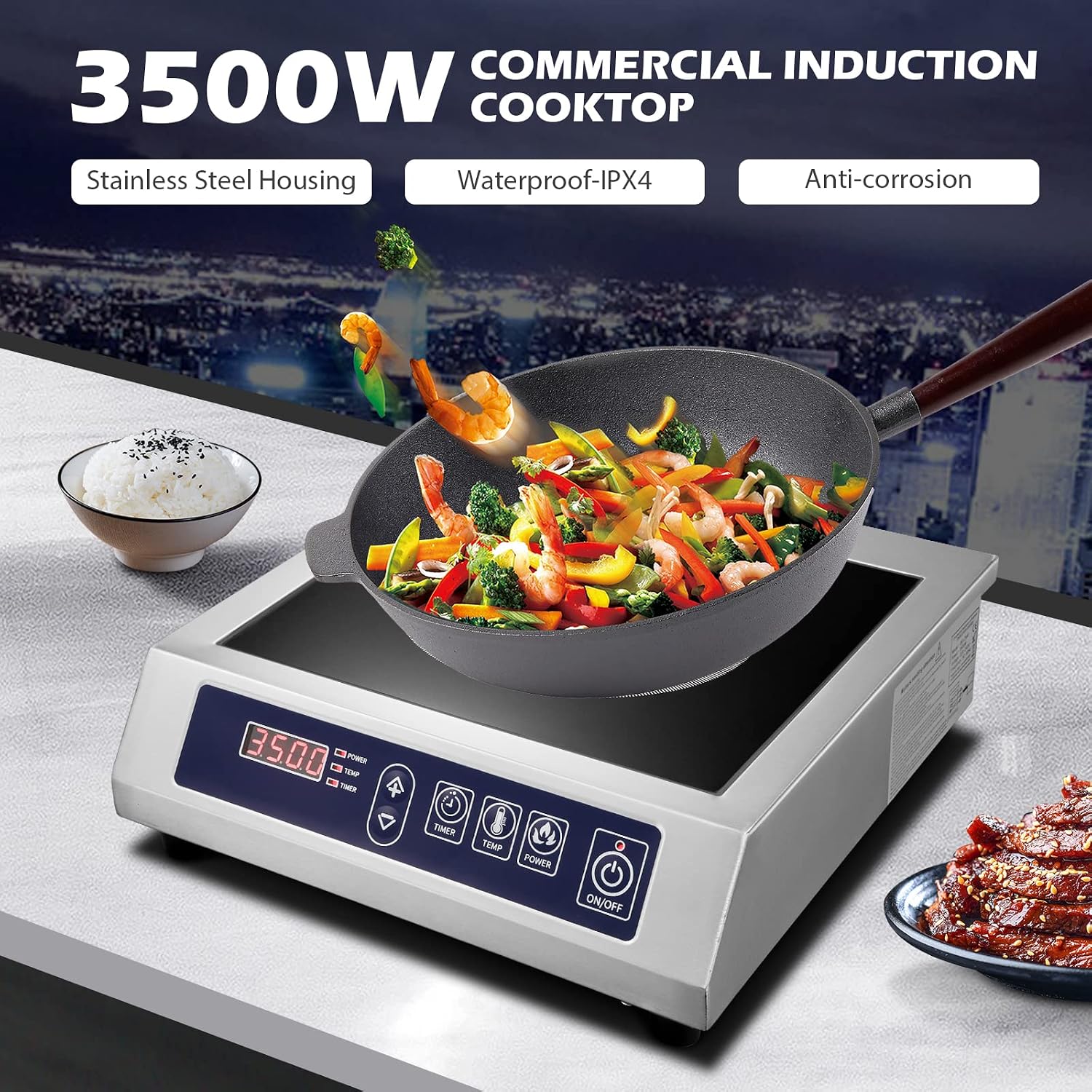 Commercial Induction Cooktop,3500W/ 240V Portable Electric Countertop Burner with Stainless Steel Housing, Durable Commercial Induction Hot Plate for Hotel Restaurant School