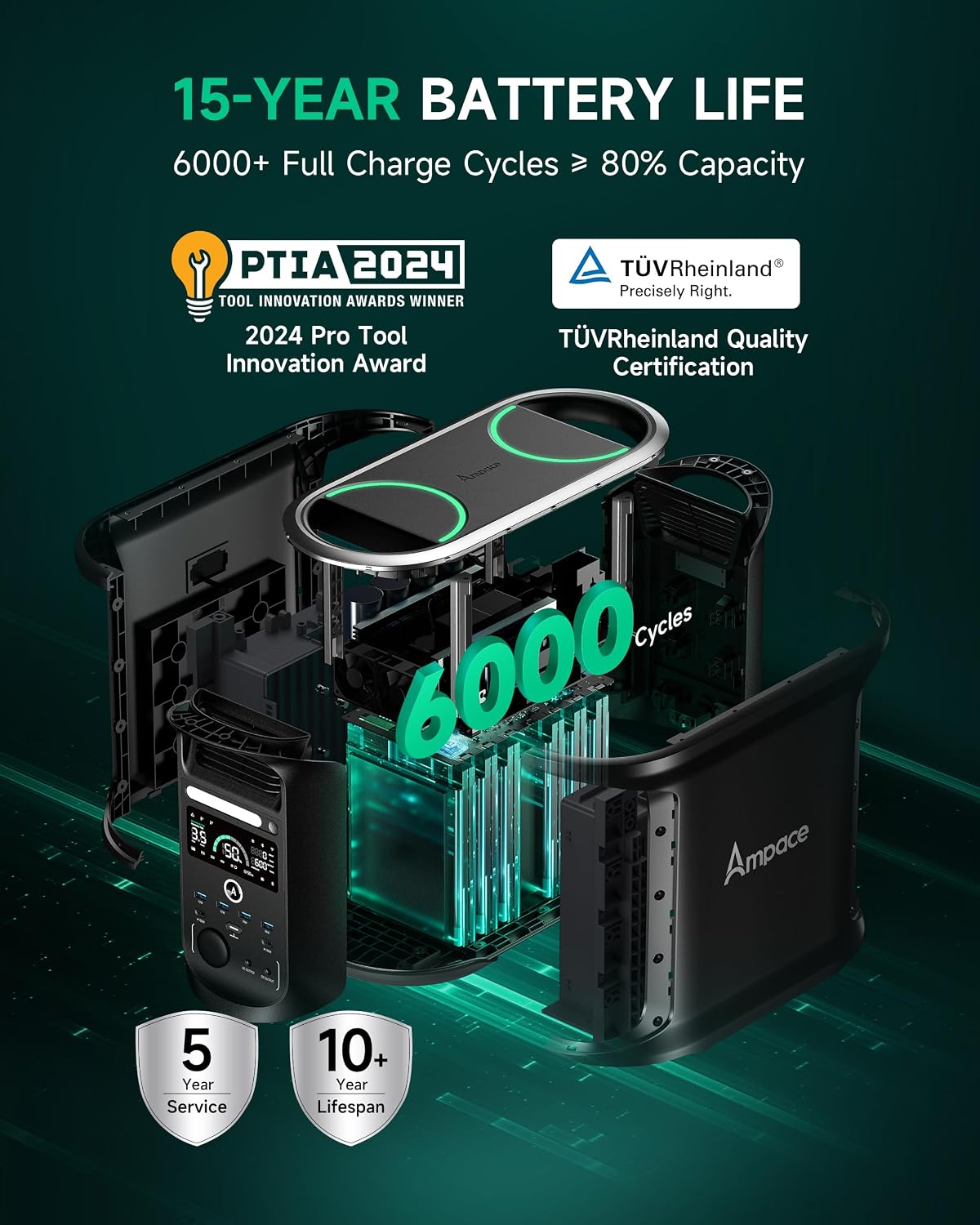 AMPACE Andes 1500 Power Station with 100W Solar Panel, 2400W/1462Wh Solar Generator with 4 AC Outlets, 1H Full Charging, APP Control Emergency Power Station for Home, Camping & RVs