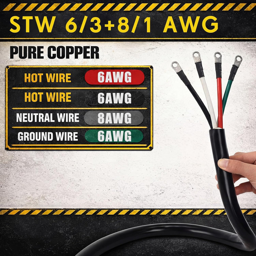 Kanayu 20 FT 6/8 AWG 50 Amp 4 Prong Replacement RV Power Cord Compatible with NEMA 14-50p to 4-Wire, Compatible with EV Plug/J1772 Connector, 6/3+8/1 AWG STW, Etl Listed