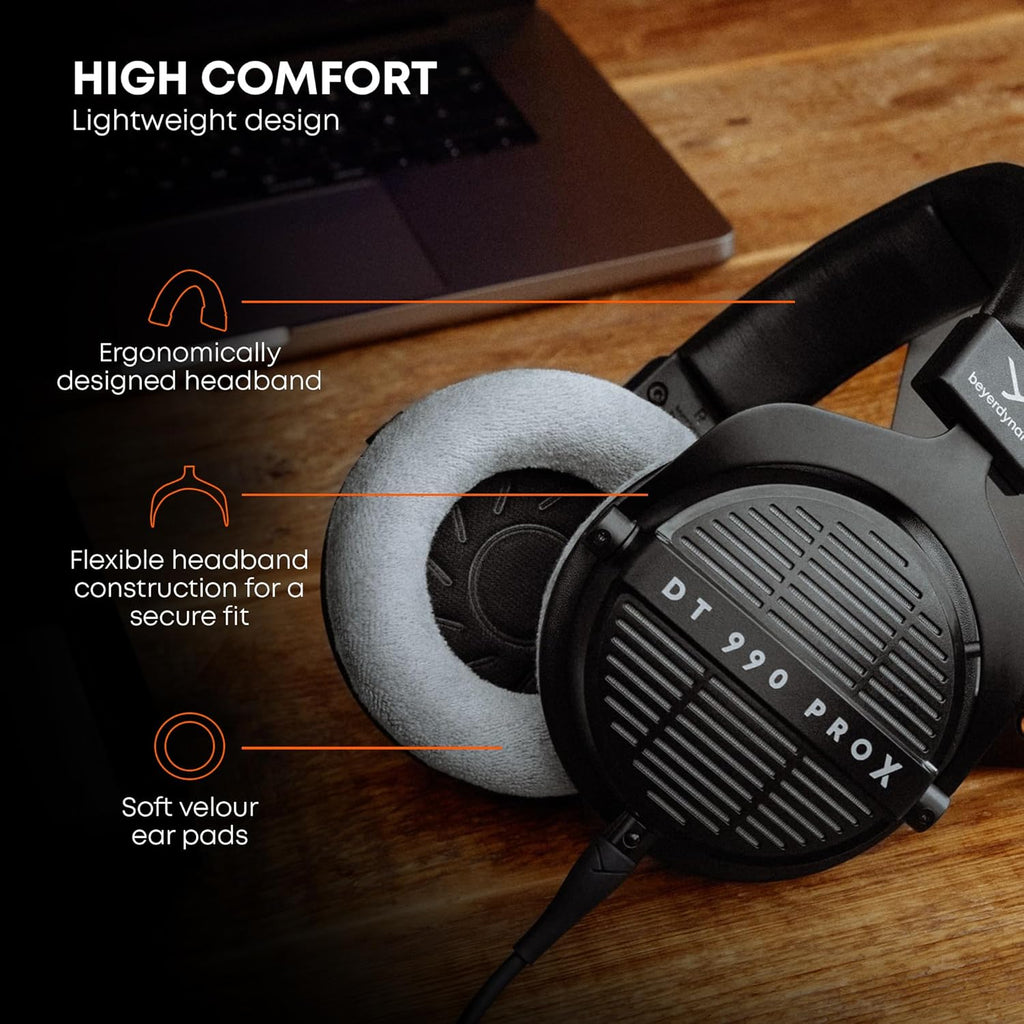 beyerdynamic DT 990 Pro X 48 ohm Wired Over-Ear, Open Back Professional Recording Studio Monitor Headphones for Mixing, Editing, Critical Listening, DJ Stereo Headsets, Made in Germany, Black w/Gray