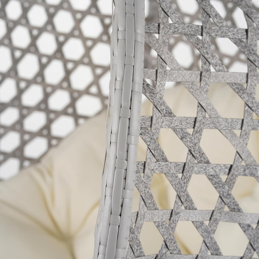 Single Hammock Chair with Stand Durable Hanging Egg Chair with Rattan Weaving, Indoor Outdoor Swing Chairs with Soft Removable Cushion for Balcony, Bedroom, Patio, or Garden, Grey+Beige