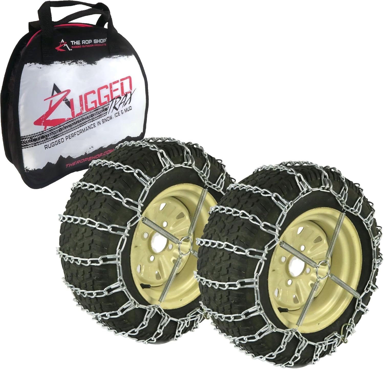 The ROP Shop Pair of 2 Link Tire Chains & Tensioners 26x11x12 for Snow Blowers, Lawn & Garden Tractors, Mowers & Riders, UTV, ATV, 4-Wheelers, Utility Vehicles