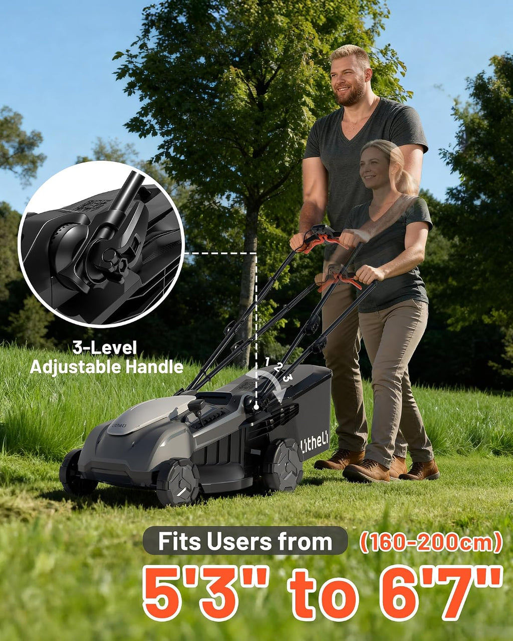 Litheli 40V Lawn Mower Electric, Push Mower, Lawnmower Battery Cordless