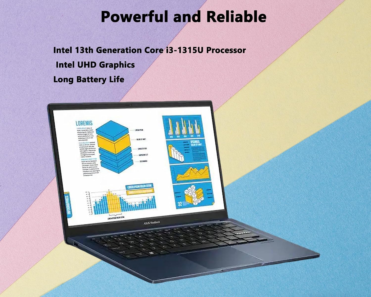 ASUS Vivobook 14' FHD 250-Nits Laptop, Intel i3-1315U, 16GB RAM+512GB SSD, Lightweight & All-Day Battery, Durability, Windows 11, NumberPad, Privacy Camera, Wi-Fi, for Business & Students, RK Bundle