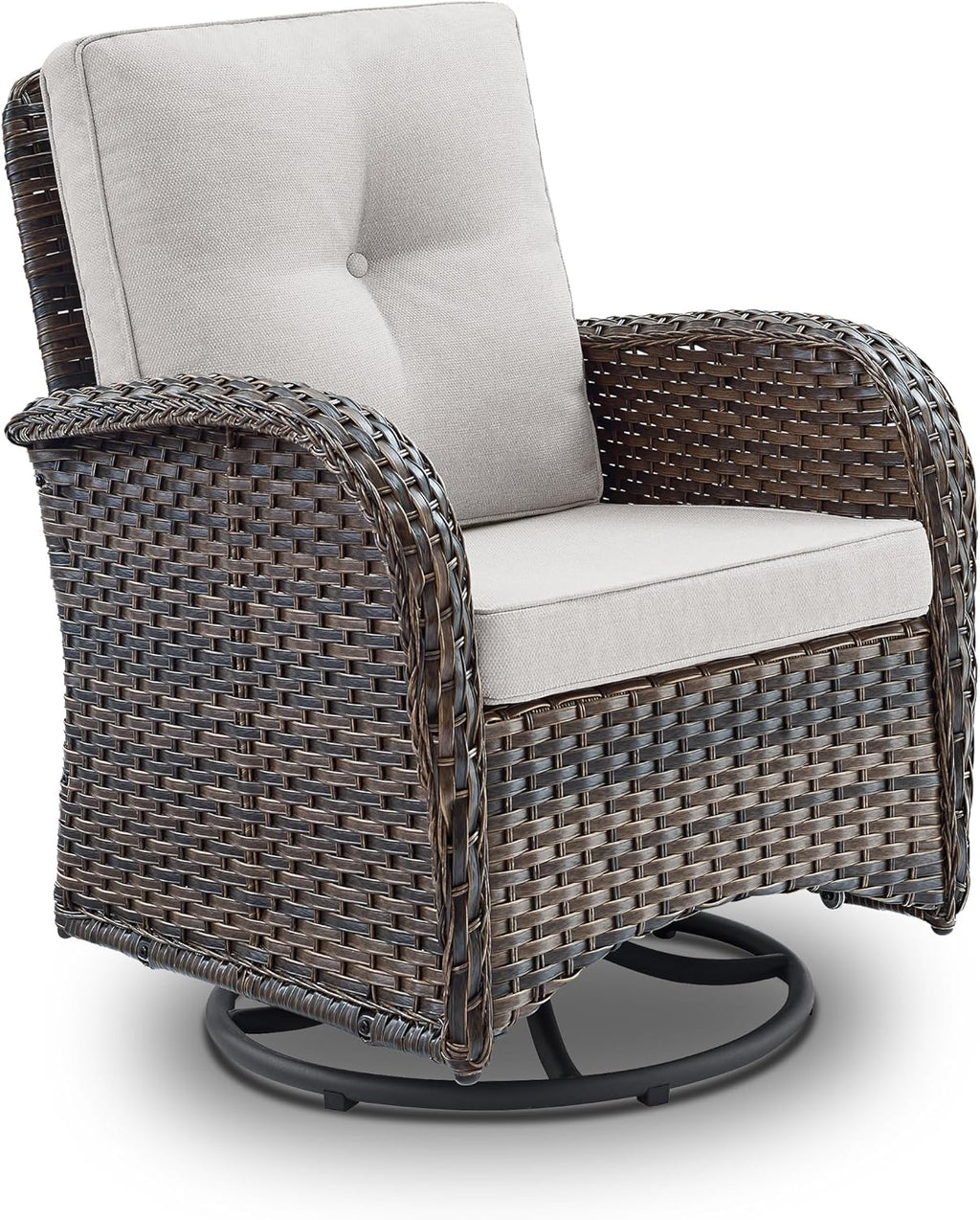 2 in 1 Porch Glider Swivel Chair - Wicker Patio Furniture Outdoor Swivel Rocker Chair with Thick Cushions, 300 Lb Weight Capacity Patio Swivel Glider Seating - Brown Wicker, Beige Cushions