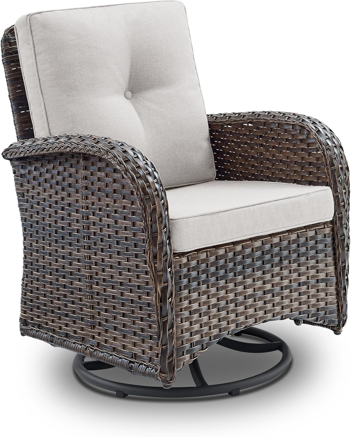 2 in 1 Porch Glider Swivel Chair - Wicker Patio Furniture Outdoor Swivel Rocker Chair with Thick Cushions, 300 Lb Weight Capacity Patio Swivel Glider Seating - Brown Wicker, Beige Cushions
