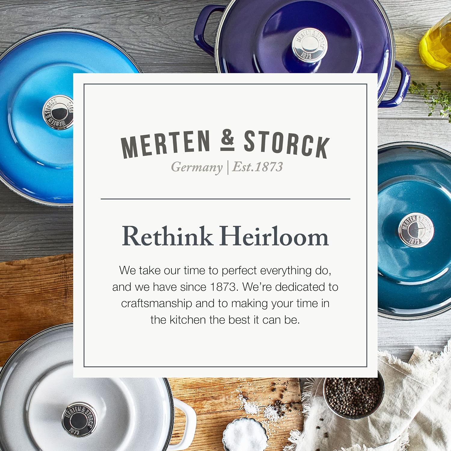 Merten & Storck 5.3QT Round Dutch Oven Casserole Pot with Lid, European Crafted Enameled Iron Stockpot, Induction & All Cooktops, Braising, Stews, Roasting, Slow Cooking, Sourdough, Cloud Gray