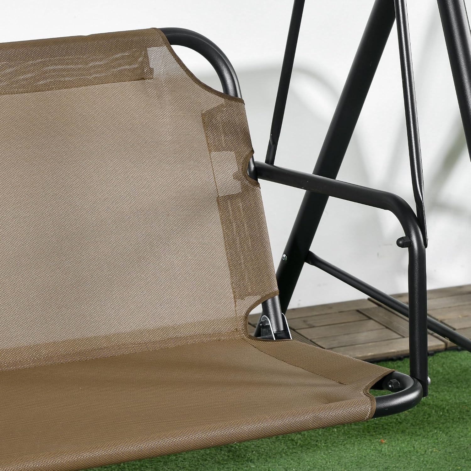 Outsunny 3-Person Porch Swing with Stand, Outdoor Swing for Patio Porch with Adjustable Tilt Canopy and Comfortable Swing Bench-Style Seat, Steel Frame, Brown