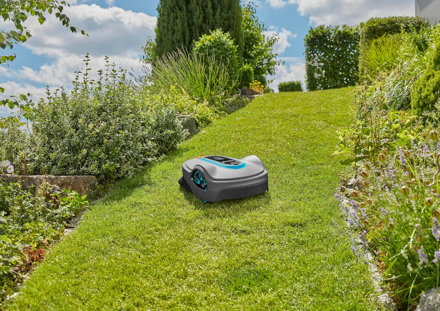 GARDENA 15101-20 SILENO Life - Automatic Robotic Lawn Mower, with Bluetooth app and Boundary Wire, one of The quietest in its Class, for lawns up to 8100 Sq Ft, Made in Europe, Grey