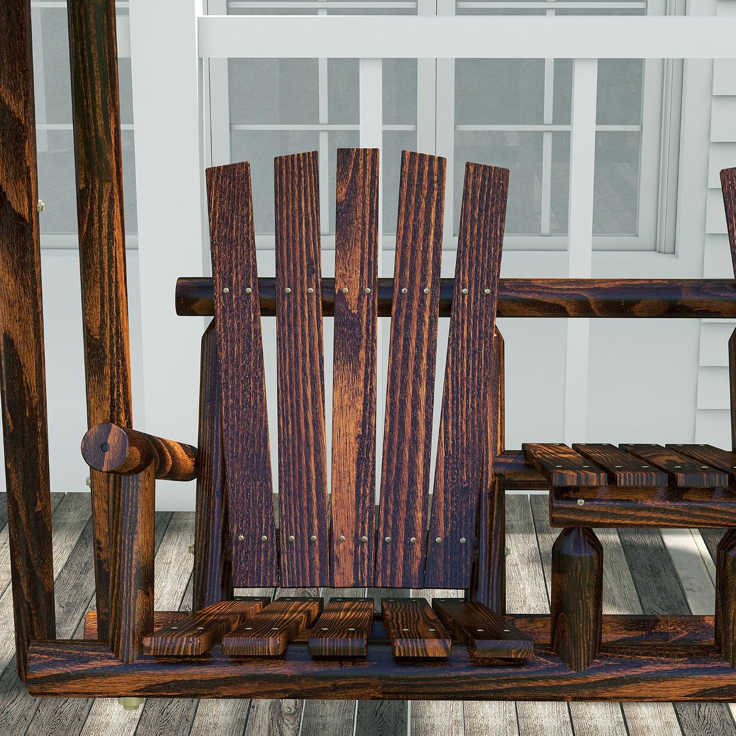 Outsunny Wooden Porch Swing with Stand, 2-Seat Patio Swing Chair with Center Table, for Garden, Poolside, Backyard