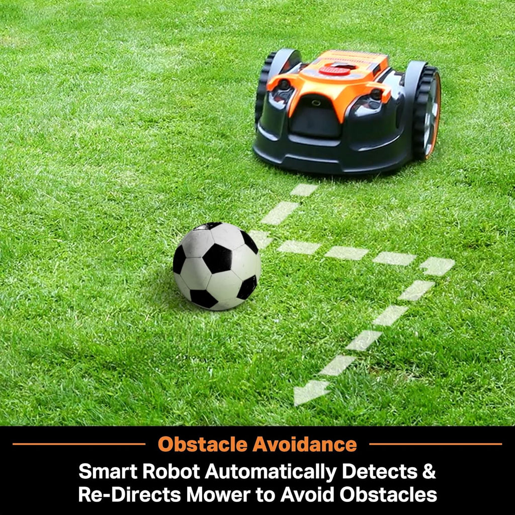 LawnMaster OcuMow Robot Lawn Mower with Cordless 24V MAX 10' Grass Trimmer Combo Kit Perimeter Wire Free for Small Yards 2000-4000 Square Feet Optical Navigation Automatic Obstacle Avoidance Spot Cut