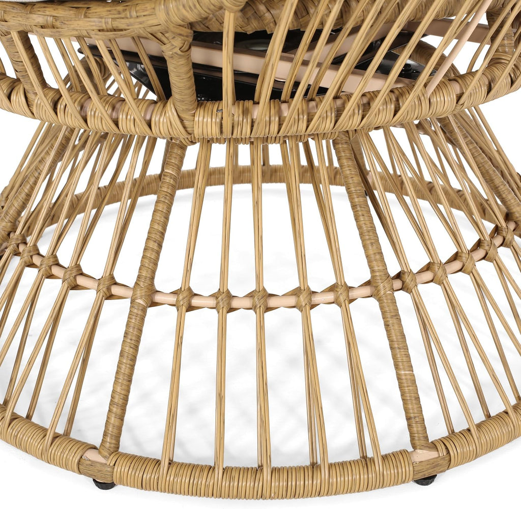 Wicker Egg Chair, Wicker Lounge Chair with Water Resistant Cushion, Indoor Outdoor Lounger for Patio, Backyard, Living Room (Natural)