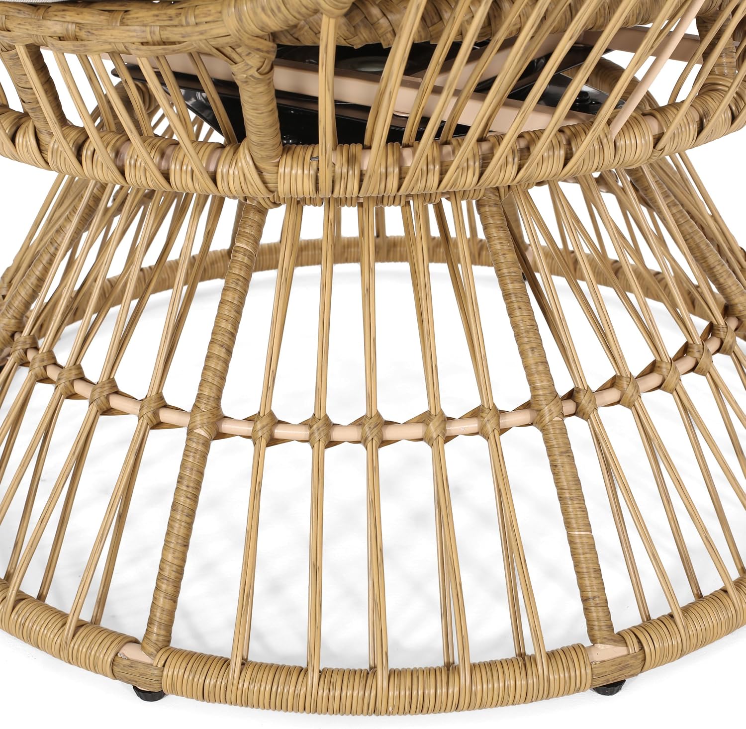 Wicker Egg Chair, Wicker Lounge Chair with Water Resistant Cushion, Indoor Outdoor Lounger for Patio, Backyard, Living Room (Natural)