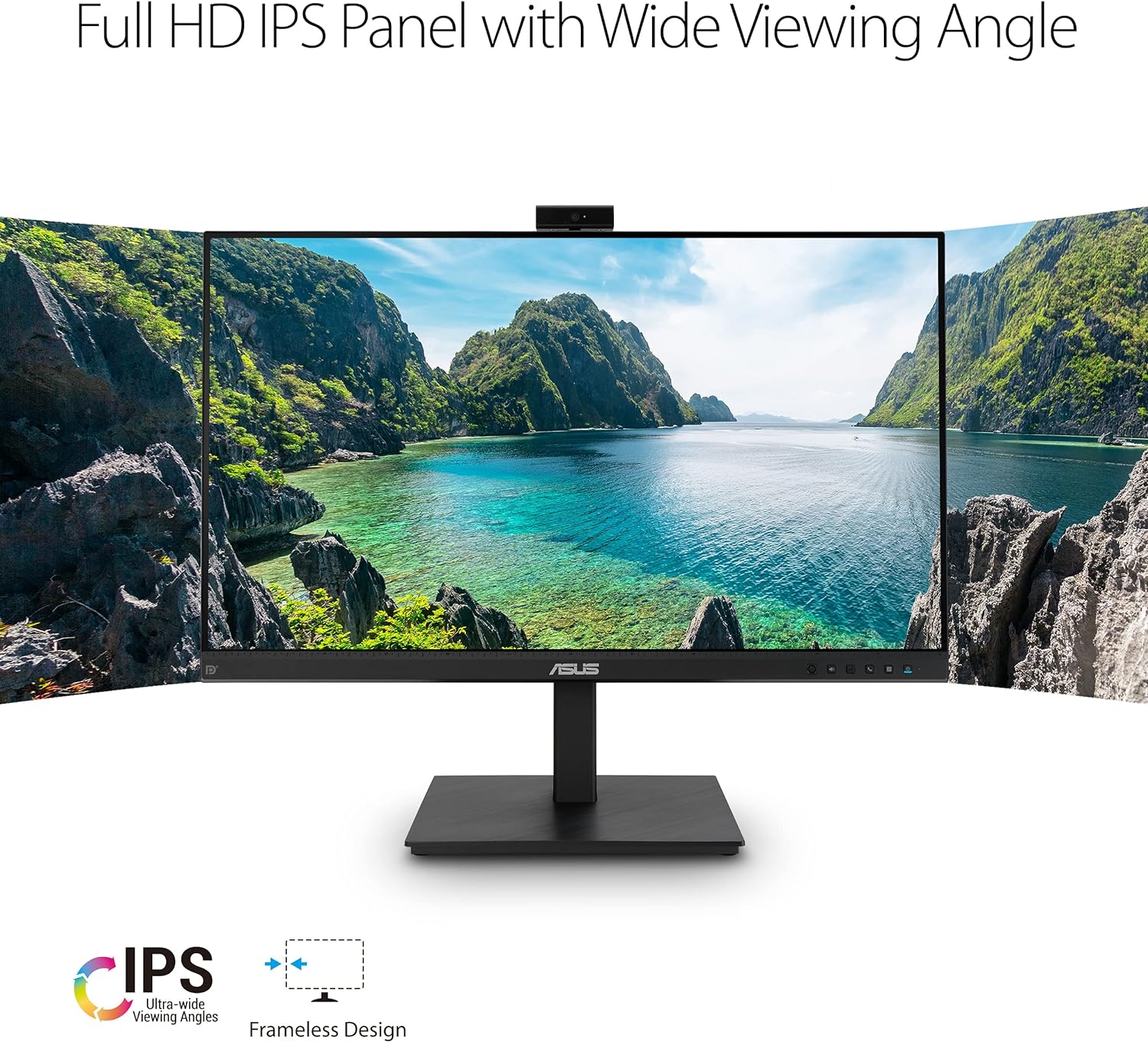 ASUS 27' 1080P Video Conference Monitor (BE279QSK) - Full HD, IPS, Built-in Adjustable 2MP Webcam, Mic Array, Speakers, Eye Care, Wall Mountable, Frameless, HDMI, DisplayPort, VGA, Height Adjustable