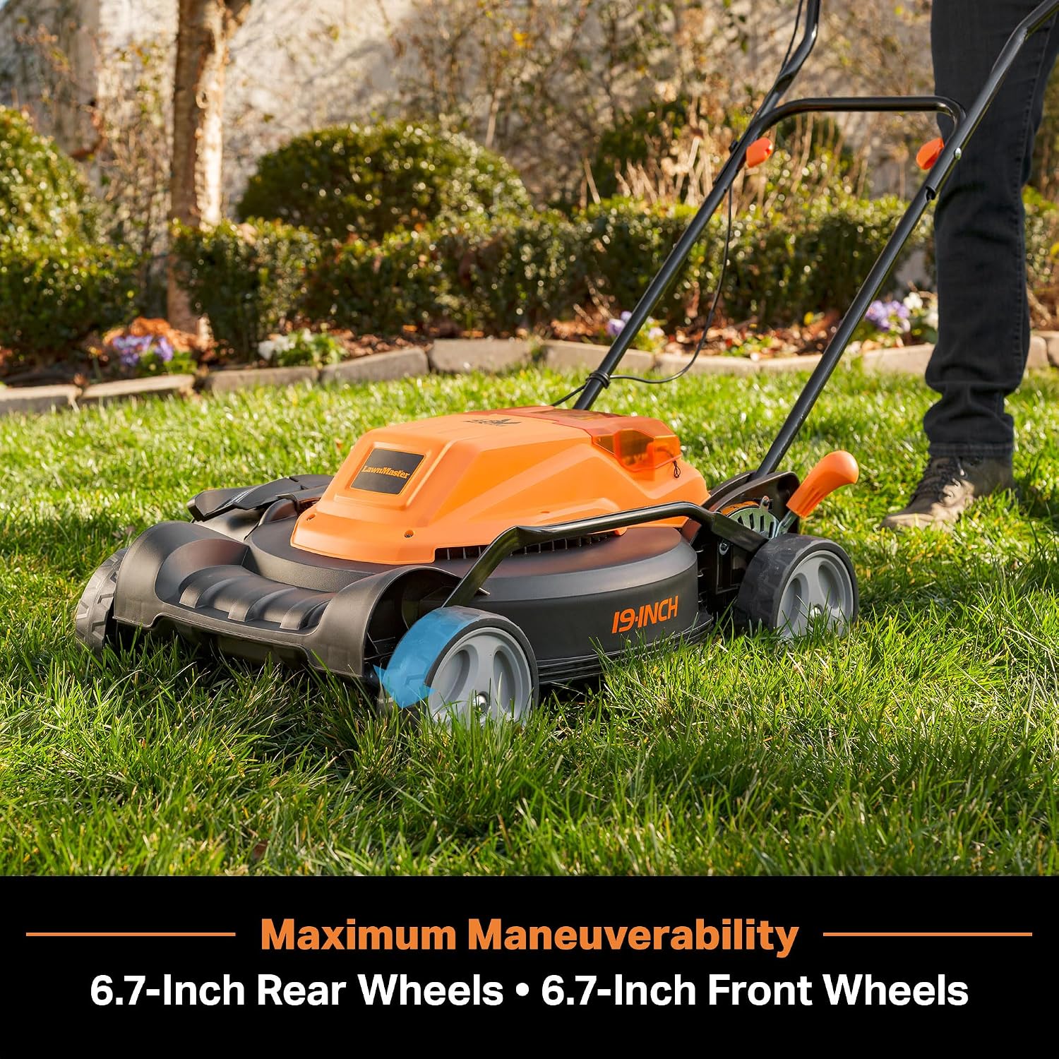 LawnMaster CLMF4819X 19-inch Brushless Cordless Lawn Mower with 2X24V MAX 4.0Ah Battery and a Dual Charger 6 Cutting Position