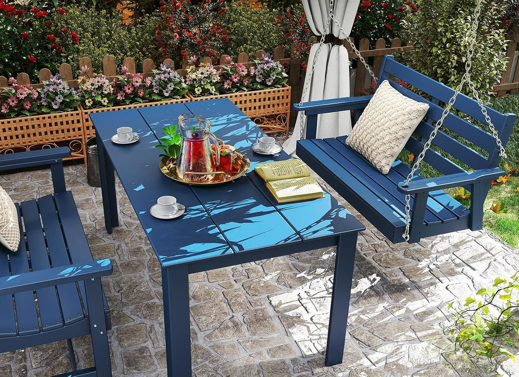 GREENVINES Porch Swing | 51'' | HDPE Plastic | for Outdoor Patio | All Weather | Waterproof Bench Swings | w/ 4 Stainless Steel Chains | Blue