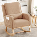 HCHAIRH Rocking Chair Nursery, Boucle Nursing Rocking Chairs, Upholstered Nursery Glider Rocker Wingback Morden Rocking Chair with Lumbar Pillow for Mom Nursery, Living Room, Bedroom, Teddy Khaki