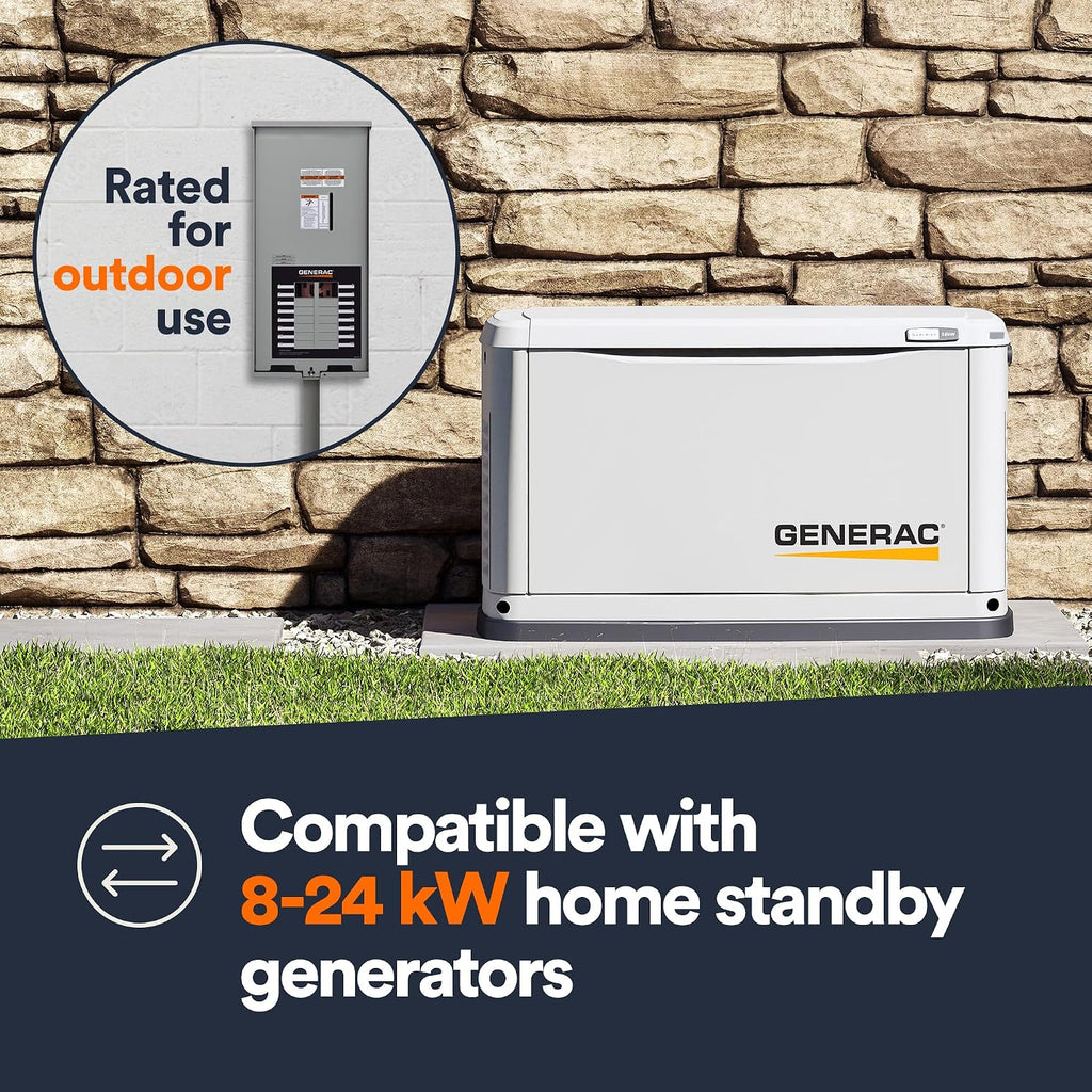 Generac RXG16EZA3 16-Circuit 100 Amp ATS - NEMA 3 CUL: Reliable Transfer Switch with Integrated Load Center for Essential Circuit Backup