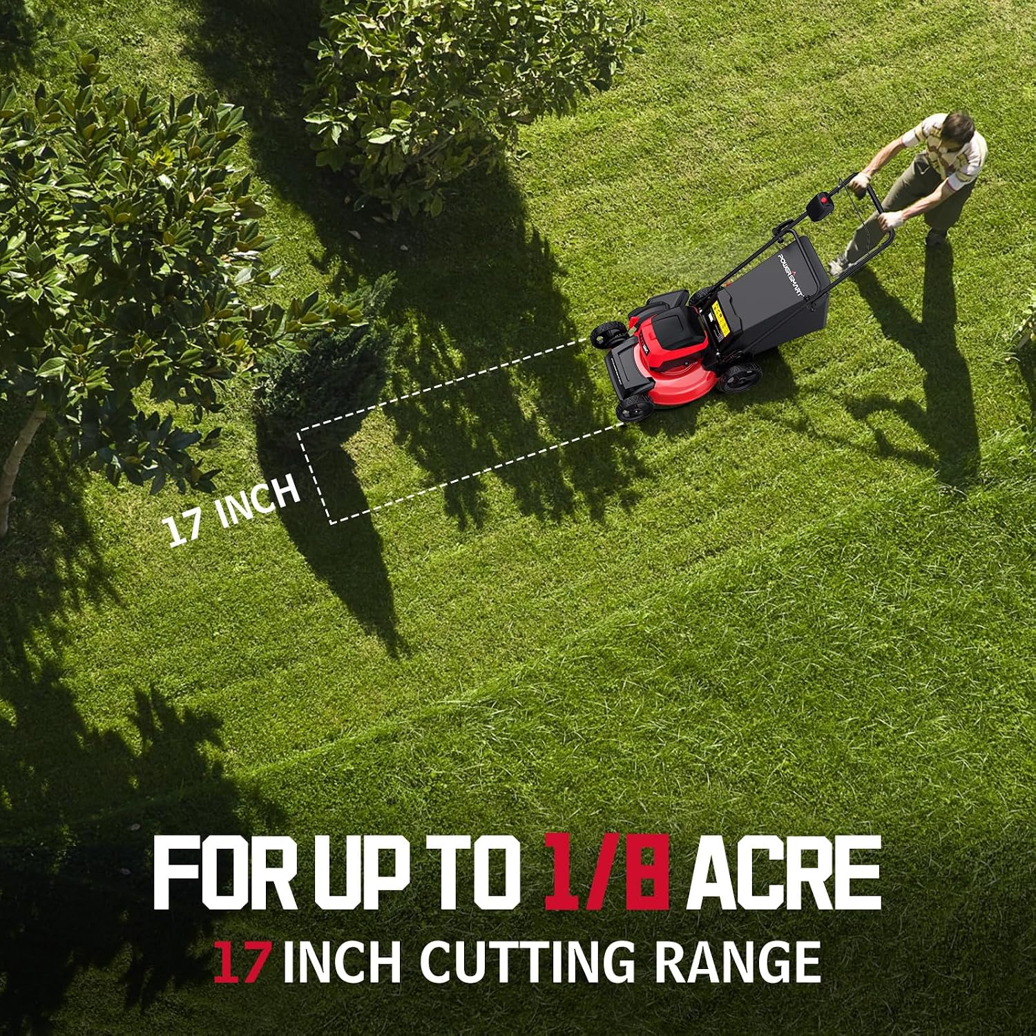 PowerSmart 40V 17' Brushless Cordless Lawn Mower + Leaf Blower (465 CFM), a 4.0Ah Battery and Charger Included