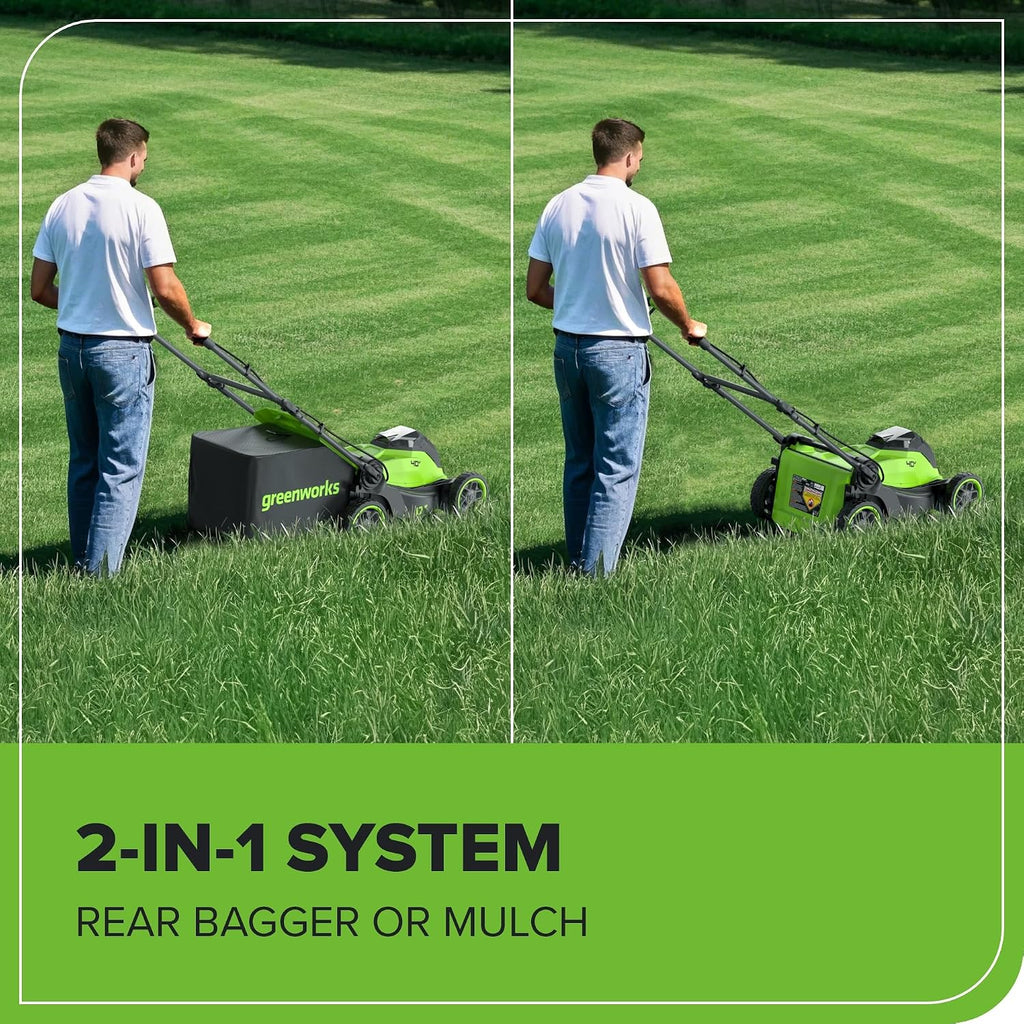 Greenworks 40V 17' Cordless Lawn Mower – Brushless Motor, 4.0Ah Battery & Charger (75+ Compatible Tools), 2-in-1 Mulch/Bag