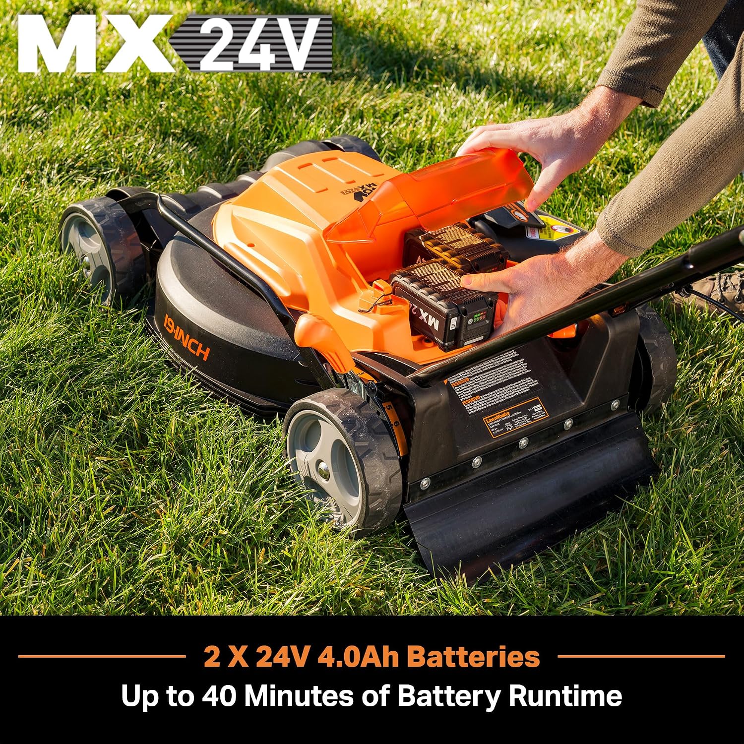 LawnMaster CLMF4819X 19-inch Brushless Cordless Lawn Mower with 2X24V MAX 4.0Ah Battery and a Dual Charger 6 Cutting Position